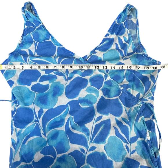 DVF x ONIA Blue Floral Wrap Dress Swim Cover-Up 100% Cotton Size Large - Picture 4 of 6